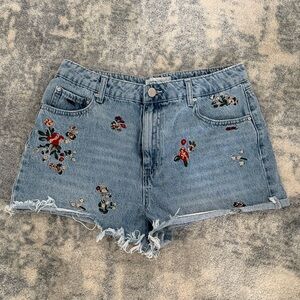 Embroidered Blue Denim Shorts